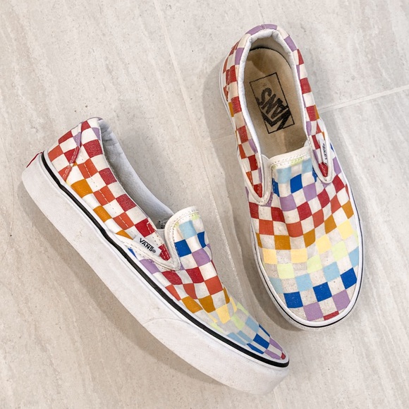 multi coloured check vans